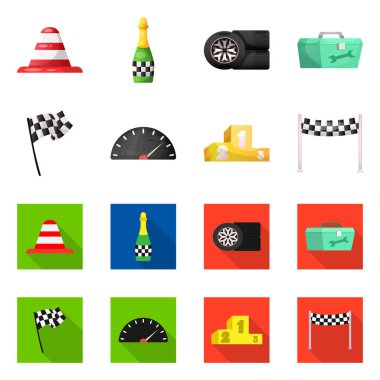 Araba ve ralli işareti yalıtılmış nesne. Araba ve yarış hisse senedi vektör çizim topluluğu.