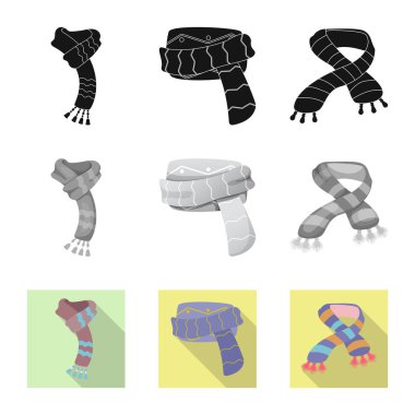 Eşarp ve şal işareti yalıtılmış nesne. Eşarp ve hisse senedi için aksesuar vektör ikon koleksiyonu.
