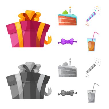 Parti ve Doğum günü logosu yalıtılmış nesne. Hisse senedi için kutlama ve parti vektör simge kümesi.