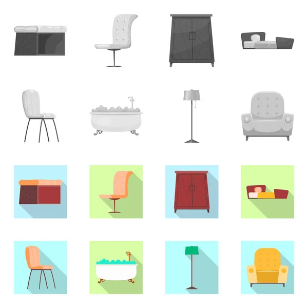 Vektorillustration av ikonen möbler och lägenhet. Samling av möbler och hem vektor ikonen för lager. — Stock vektor