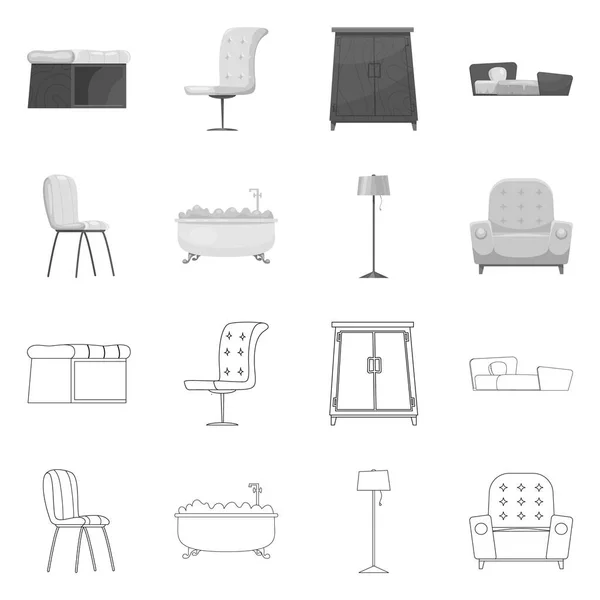 Objeto aislado de muebles e icono del apartamento. Conjunto de muebles y el hogar símbolo de stock para la web . — Vector de stock