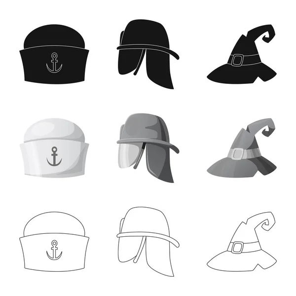 Izolovaný objekt pokrývky hlavy a čepici symbol. Sada čepice a pokrývky hlavy vektorové ilustrace. — Stockový vektor
