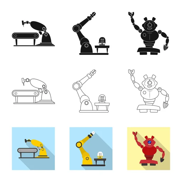 Изолированный объект робота и иконка завода. Набор символов робота и космического запаса для паутины . — стоковый вектор