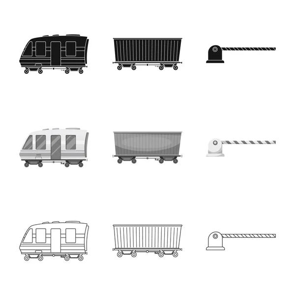 Diseño vectorial del icono del tren y la estación. Conjunto de tren y billete símbolo de stock para web . — Archivo Imágenes Vectoriales