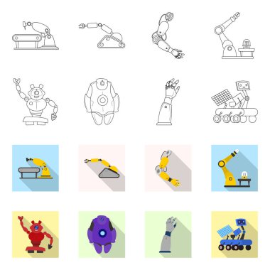 Robot ve fabrika simgesi yalıtılmış nesne. Robot ve uzay hisse senedi vektör çizim seti.