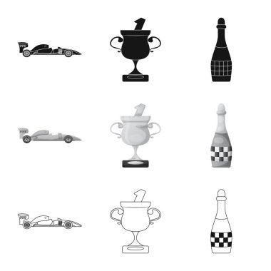 Bir araba ve ralli işaret illüstrasyon vektör. Araba ve yarış hisse senedi simgesi web için kümesi.