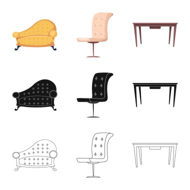 Mobilya ve daire işareti vektör Illustration. Koleksiyon Mobilya ve ev hisse senedi vektör çizim.