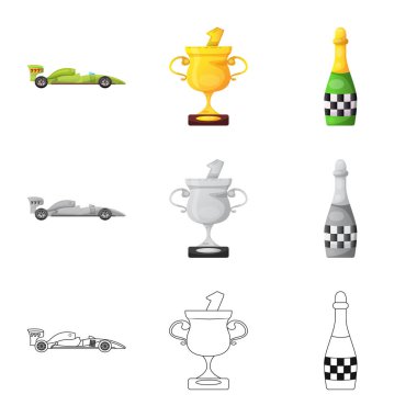 Araba ve ralli işareti yalıtılmış nesne. Araba ve yarış hisse senedi vektör çizim topluluğu.