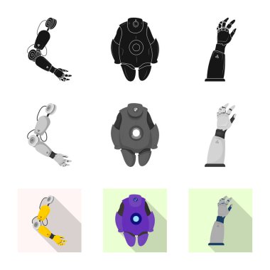 Robot ve fabrika logosu yalıtılmış nesne. Hisse senedi için robot ve uzay vektör simge topluluğu.