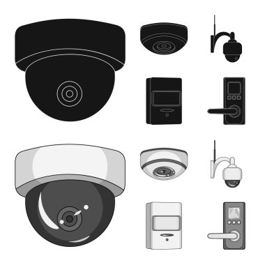 Cctv kamera simgesi yalıtılmış nesne. Cctv ve sistem stok vektör çizim seti.