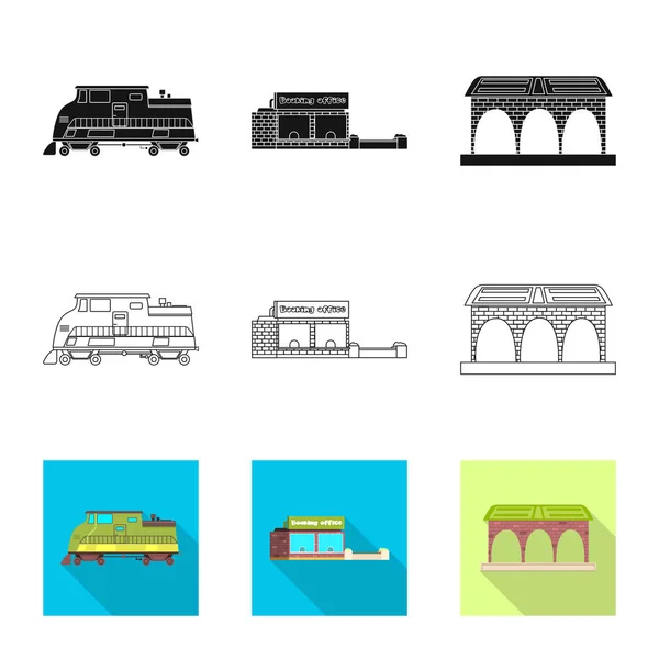 Ilustração vetorial do símbolo do comboio e da estação. Coleção de ilustração vetorial de estoque de trem e bilhete . — Vetor de Stock