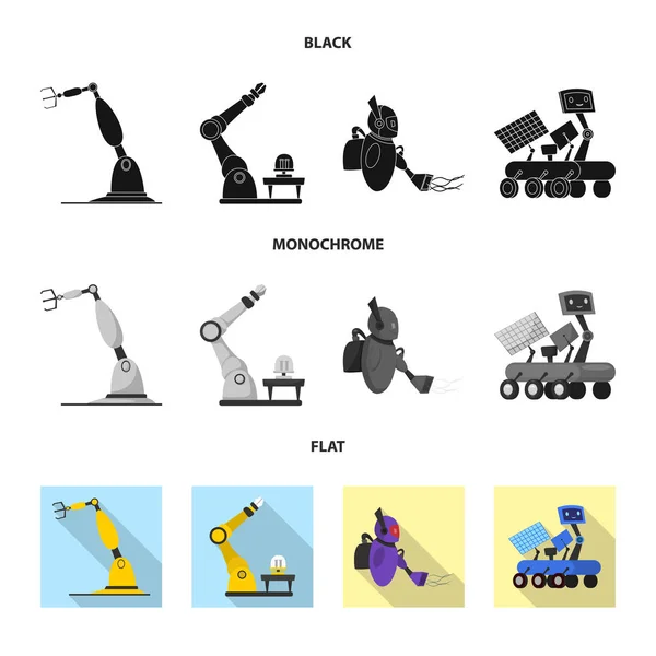 Ilustração vetorial de robô e logotipo da fábrica. Conjunto de robô e espaço estoque vetor ilustração . —  Vetores de Stock