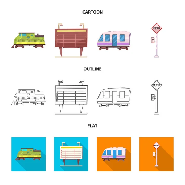 Oggetto isolato del logo del treno e della stazione. Set di icone del treno e del vettore del biglietto per le scorte . — Vettoriale Stock