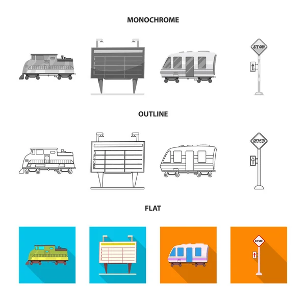 Vektorillustration des Zug- und Bahnhofssymbols. Zug- und Fahrkartensymbole für den Bestand. — Stockvektor