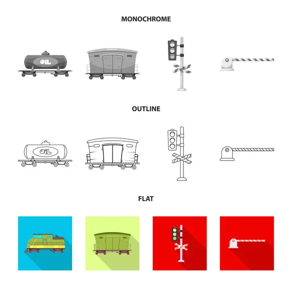 Illustration vectorielle du symbole du train et de la gare. Jeu d'illustration vectorielle de stock de trains et de billets . — Image vectorielle