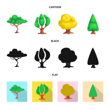 Ağaç ve doğa işaret yalıtılmış nesne. Web için ağaç ve taç hisse senedi simgesi kümesi.