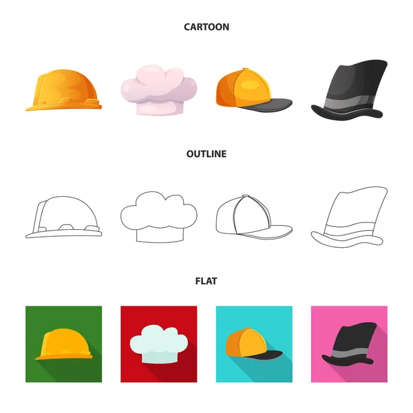 모자와 모자 아이콘의 벡터 디자인입니다. 주식에 대 한 모자 및 모자 벡터 아이콘 세트. — 스톡 벡터