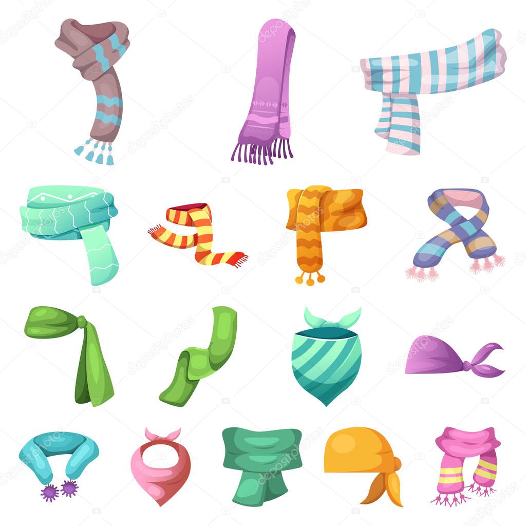 Vector illustration of scarf and shawl sign. Set of scarf and accessory stock symbol for web.