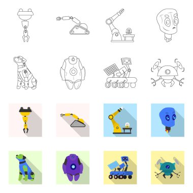 Robot ve fabrika simge vektör Illustration. Robot ve uzay hisse senedi vektör çizim topluluğu.