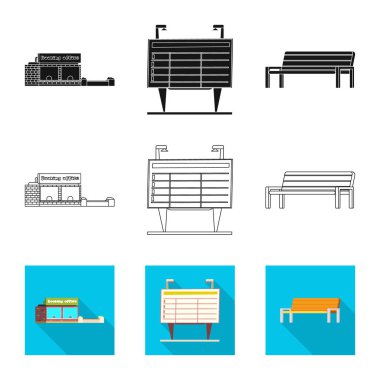 Tren ve İstasyonu simge vektör Illustration. Hisse senedi için tren ve bilet vektör simge kümesi.