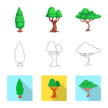 Ağaç ve doğa simge vektör tasarımı. Ağaç ve taç hisse senedi vektör çizim seti.
