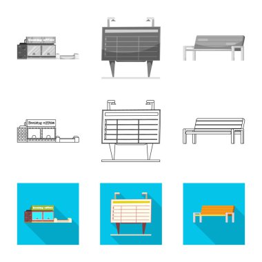 Tren ve İstasyonu simge vektör Illustration. Hisse senedi için tren ve bilet vektör simge topluluğu.
