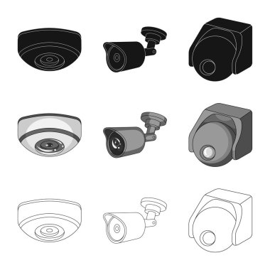 Cctv ve kamera logo vektör Illustration. Web için cctv ve sistem hisse senedi simgesi kümesi.