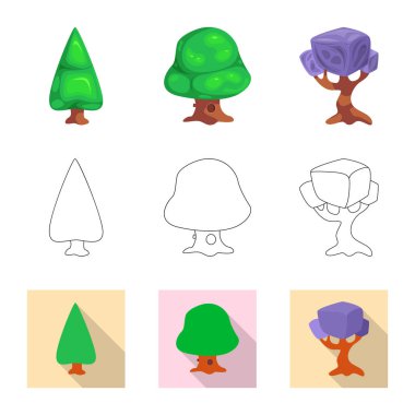 Ağaç ve doğa sembolü yalıtılmış nesne. Web için ağaç ve taç hisse senedi simgesi kümesi.