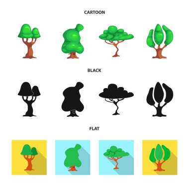 Ağaç ve doğa işaret yalıtılmış nesne. Ağaç ve taç hisse senedi vektör çizim topluluğu.