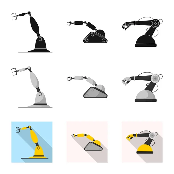 Progettazione vettoriale di robot e simbolo di fabbrica. Set di icone vettoriali robot e spaziali per magazzino . — Vettoriale Stock