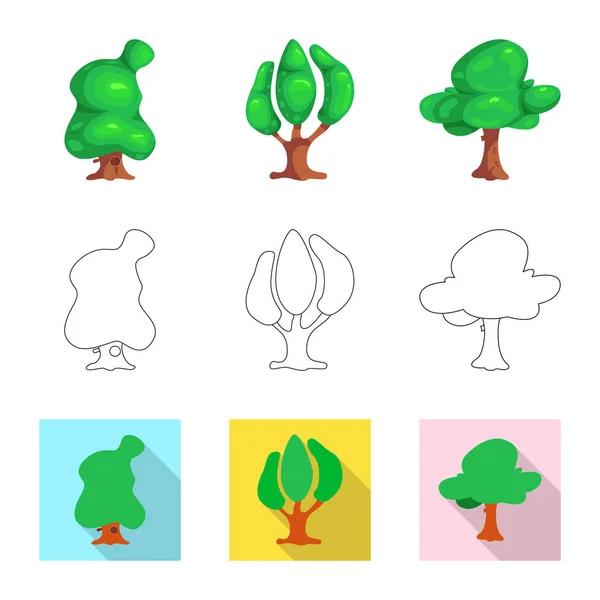 Vektorillustration von Baum und Natur-Symbol. Sammlung von Baum- und Kronenvektorsymbolen für Aktien. — Stockvektor