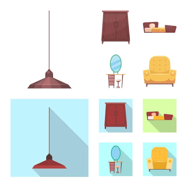 Vektorillustration av möbler och lägenhet symbol. Uppsättning av möbler och hem vektor ikon för lager. — Stock vektor