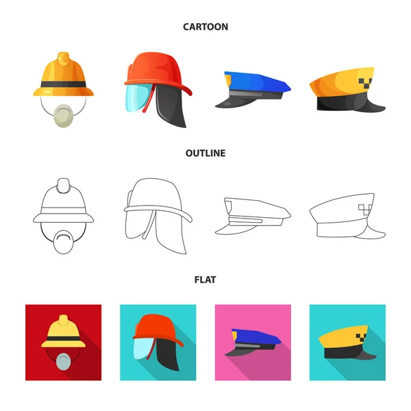 Diseño vectorial del casco y el símbolo de la tapa. Conjunto de sombreros y accesorios stock vector ilustración . — Vector de stock