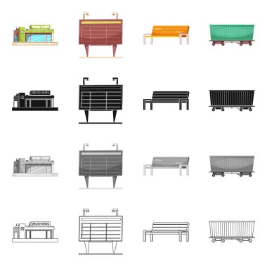 Tren ve İstasyonu sembolü yalıtılmış nesne. Web için tren ve bilet hisse senedi simgesi kümesi.