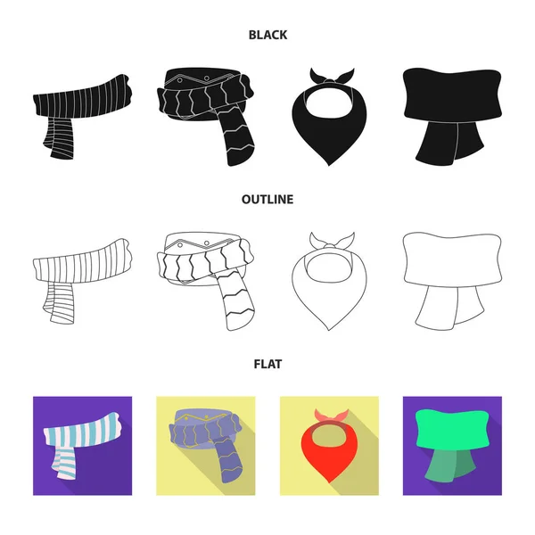 Векторный дизайн символа шарфа и шали. Набор векторных иконок шарфа и аксессуаров для склада . — стоковый вектор