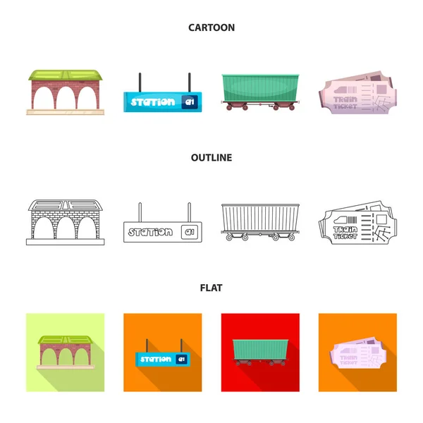 Objet isolé du logo du train et de la gare. Jeu d'illustration vectorielle de stock de trains et de billets . — Image vectorielle