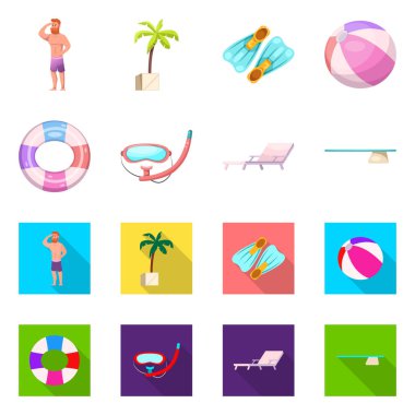 Havuzu ve yüzme logo vektör Illustration. Web için havuz ve etkinlik hisse senedi simgesi kümesi.