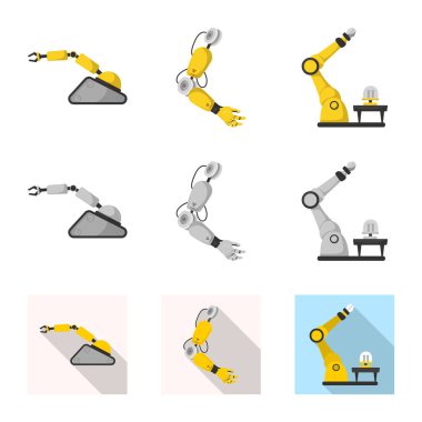 Robot ve fabrika logo vektör tasarımı. Hisse senedi için robot ve uzay vektör simge kümesi.