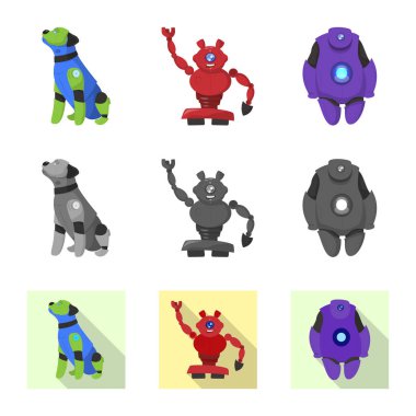 Robot ve fabrika simgesi yalıtılmış nesne. Hisse senedi için robot ve uzay vektör simge topluluğu.