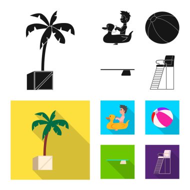 Havuzu ve yüzme simge vektör tasarımı. Havuzu ve etkinlik hisse senedi vektör çizim topluluğu.