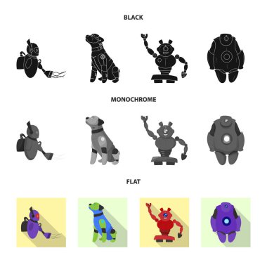 Robot ve fabrika simge vektör Illustration. Robot ve uzay hisse senedi vektör çizim seti.