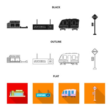Tren ve İstasyonu simge vektör tasarımı. Hisse senedi için tren ve bilet vektör simge topluluğu.