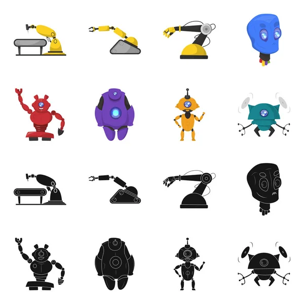 Diseño vectorial de robot y signo de fábrica. Colección de robot e ilustración de vector de stock espacial . — Archivo Imágenes Vectoriales