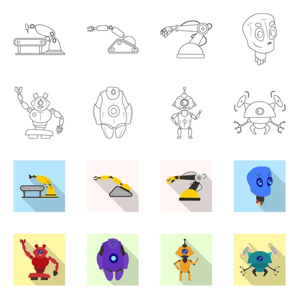 Ilustración vectorial de robot y logotipo de fábrica. Colección de robot y símbolo de stock espacial para web . — Archivo Imágenes Vectoriales