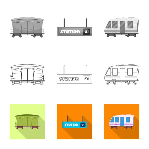 Illustrazione vettoriale del simbolo del treno e della stazione. Raccolta del simbolo del treno e dello stock di biglietti per il web . — Vettoriale Stock