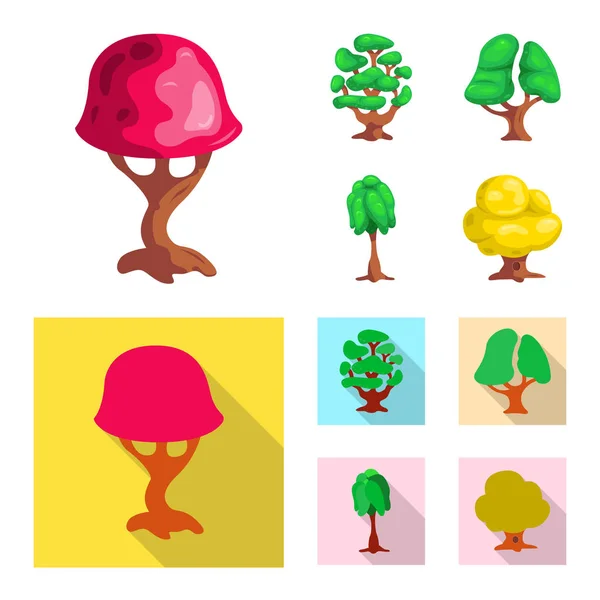 Vektor design av träd och naturen tecken. Samling av träd och krona aktiesymbol för webben. — Stock vektor