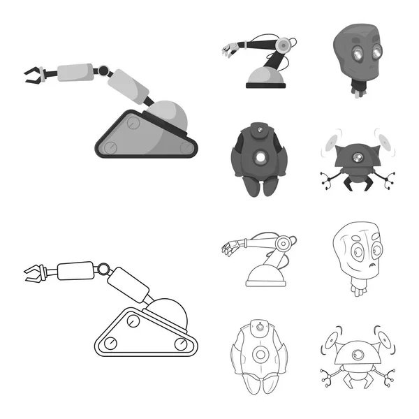 Vektorillustration av roboten och fabriken tecken. Samling av roboten och utrymme aktiesymbol för webben. — Stock vektor