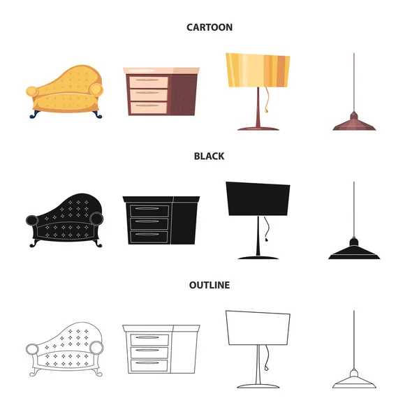 Objeto aislado de muebles y logotipo del apartamento. Colección de muebles y el icono del vector del hogar para la acción . — Vector de stock