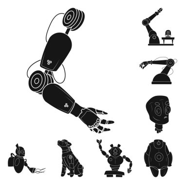 Vector illustration of robot and factory sign. Collection of robot and space stock symbol for web. clipart