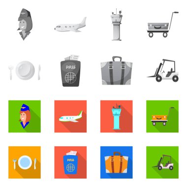 Havaalanı ve uçak simge vektör Illustration. Web için Havaalanı ve uçak hisse senedi simgesi kümesi.